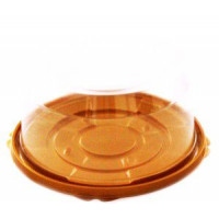 D–19,5 см, H–10см Дно золотое для коробки пластиковой для торта с прозрачной крышкой Россия