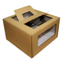 300*300*190 Картонная коробка для торта от 1 до 3 кг бур/бур (Д 15-30см) (с ручками и прозрачными окошками (кр+дно)) Россия