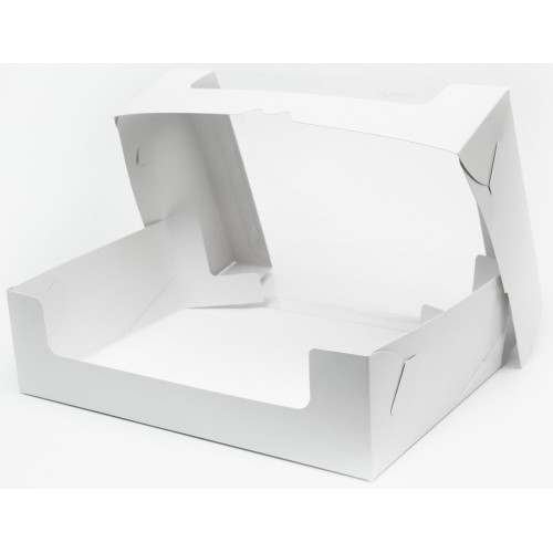 280х185х75 Коробка для пирожных самосборная с круговым окном бел/бел (Fupeco) Россия
