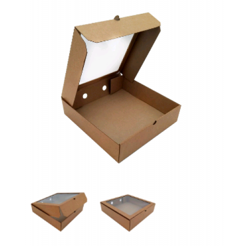 280х280х70 Картонная коробка для пирога с окном (Д25-28) (МГК) (бур/бур) Россия