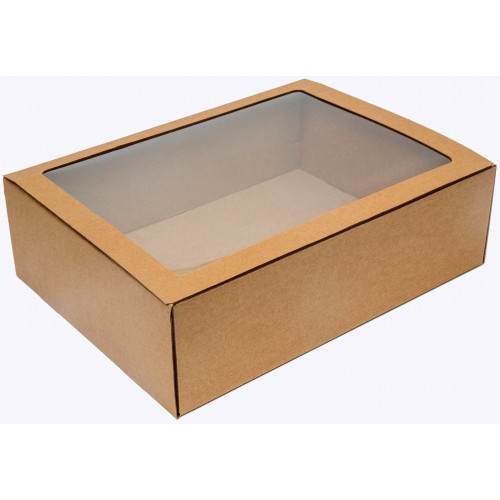 400х300х120 Картонная коробка для пирога с прозрачным окном (Д25-28см) (МГК) (бур/бур) Россия