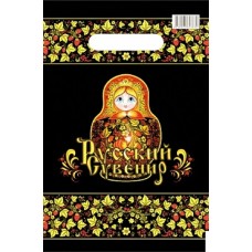 Пакет ПЭ с вырубной ручкой 38х47+6 (60) Интерпак ламинация (Матрешка) Россия