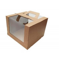 260х260х200 Картонная коробка для подарков бур/бур (до 3кг) (с ручками и прозрачными окошками (кр+дно)) Россия