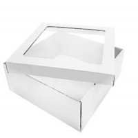300х300х120 Коробка картонная для подарков с окном бел/бел (с прозрачным окошком (кр+дно)) Россия