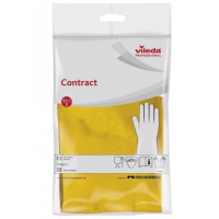 Перчатки хозяйственные латексные Vileda Контракт, с х/б напылением (размер S) цвет Желтый (х1/50) Малайзия