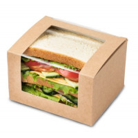 Упаковка для сэндвичей 125х100х70мм Square Cut sandwich box С окном цвет Крафт/Белый OSQ (х300)