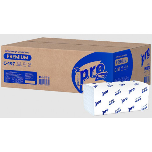 21х22 см (Н3) Полотенца бумажные PRO Tissue (С197) Premium V-сложения 2-сл (200 листов) Россия