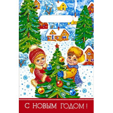 Пакет с вырубной неусиленной ручкой 20х30 (30) Интерпак НГ (Зимние забавы) Россия
