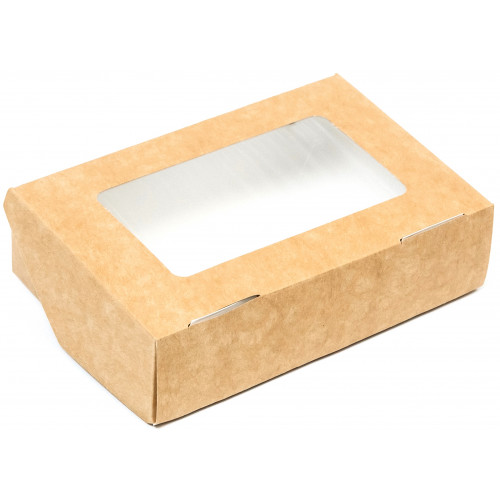 150х100х40 Коробка для пирожных с окном и ламинацией бур/бел (Fupeco) Россия