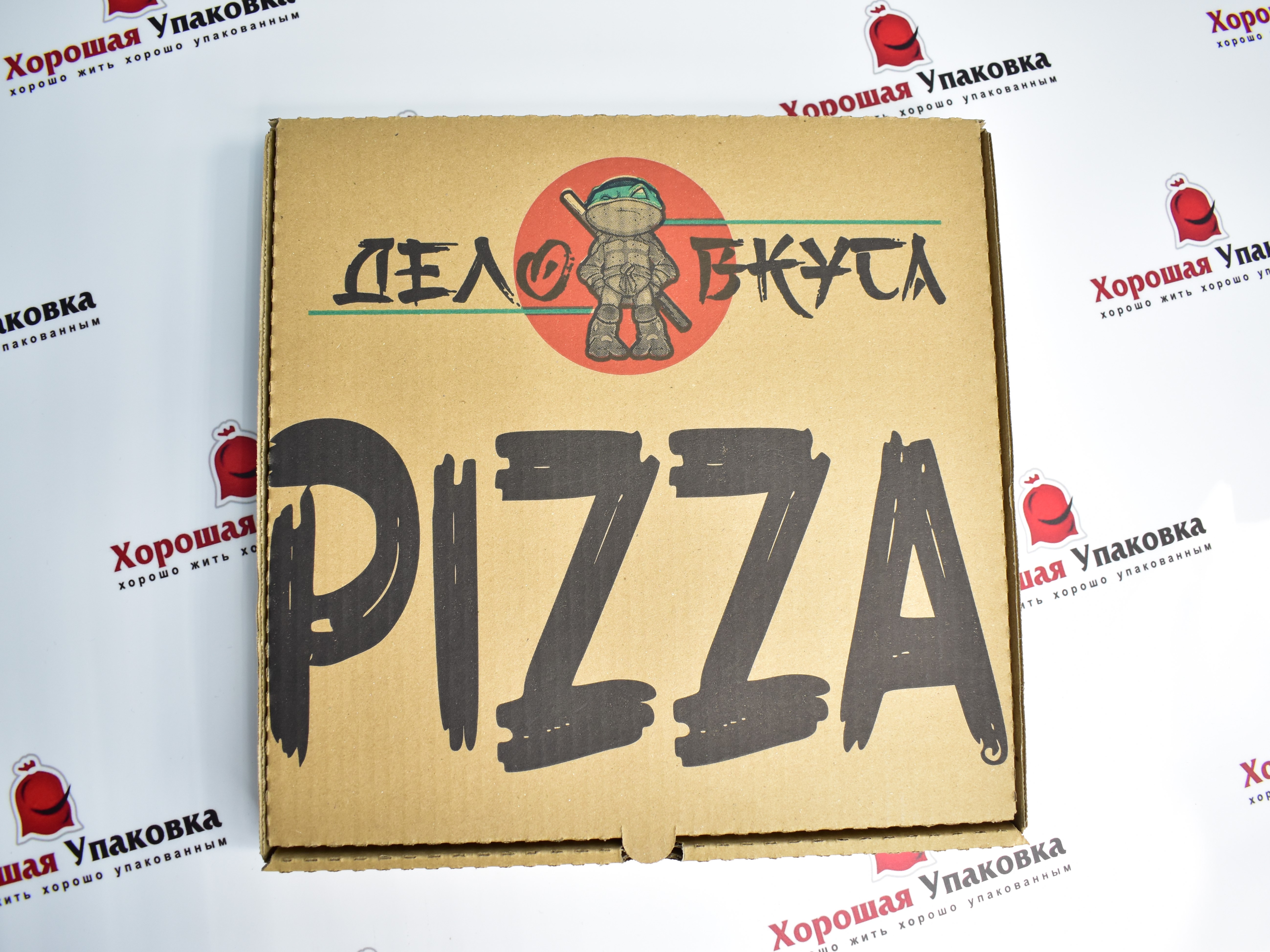 310х310х40 Коробка под пиццу с вашим логотипом с прямыми углами