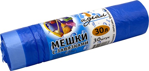 Мешки мусорные 30л 50х60 (11) с завязкой в рулонах (по 30 шт) "Идеал" (МШХ06108) (голубой) Россия [упаковка]