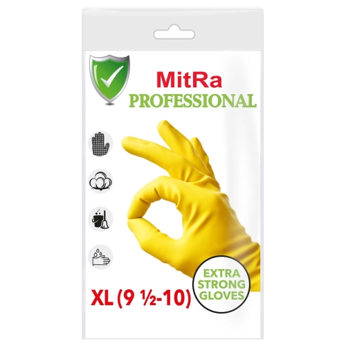 Перчатки хозяйственные латексные MitRa Professional, с х/б напылением (XL) цвет Желтый (х1/144) Таиланд