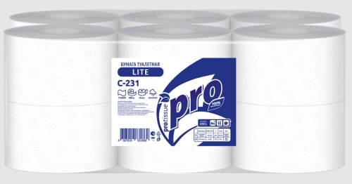 (T2) Туалетная бумага PRO Tissue (С-231) LITE 1-сл, 200м/рул Россия [упаковка]